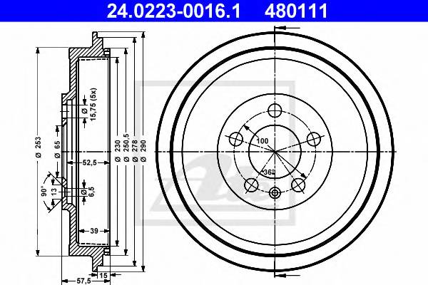 ATE 24.0223-0016.1 Тормозной барабан