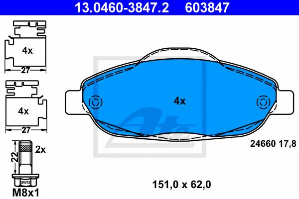 ATE 13.0460-3847.2 Комплект гальмівних колодок,