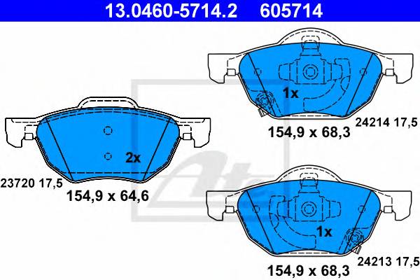 ATE 13.0460-5714.2 Комплект гальмівних колодок,