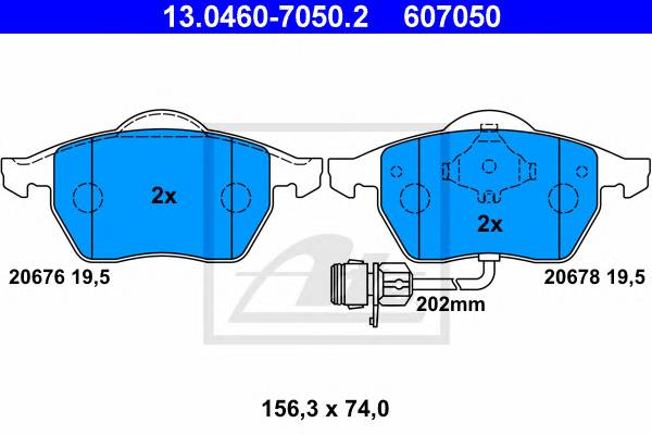 ATE 13.0460-7050.2 Комплект гальмівних колодок,
