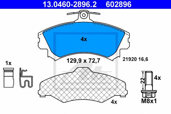 ATE 13.0460-2896.2 Комплект гальмівних колодок,