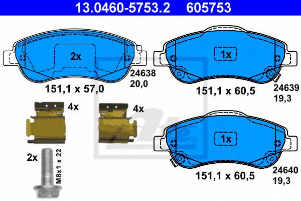 ATE 13.0460-5753.2 Комплект тормозных колодок,