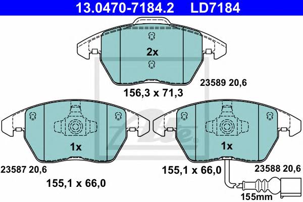 ATE 13.0470-7184.2 Комплект гальмівних колодок,