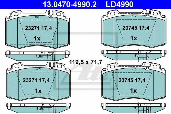 ATE 13.0470-4990.2 Комплект гальмівних колодок,