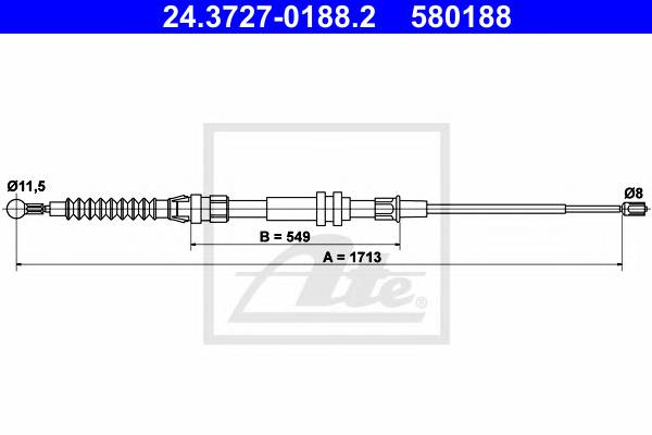 ATE 24.3727-0188.2 Трос, стоянкова гальмівна