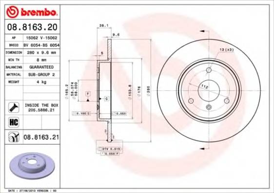 BREMBO 08.8163.20 Тормозной диск