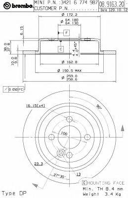 BREMBO 08.9163.21 Тормозной диск