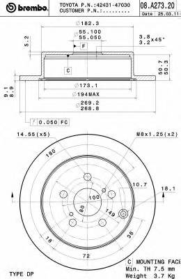 BREMBO 08.A273.21 Тормозной диск