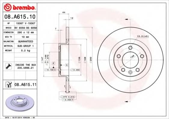 BREMBO 08.A615.11 Гальмівний диск