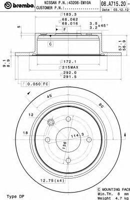 BREMBO 08.A715.20 Гальмівний диск