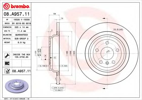 BREMBO 08.A957.11 TARCZA HAM. M