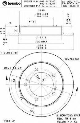 BREMBO 08.B304.10 Тормозной диск