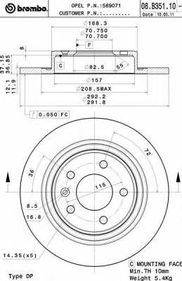 BREMBO 08.B351.11 Тормозной диск