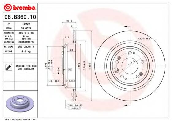 BREMBO 08.B360.10 Гальмiвний диск