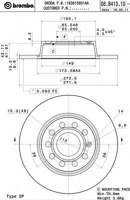 BREMBO 08.B413.11 Гальмівний диск