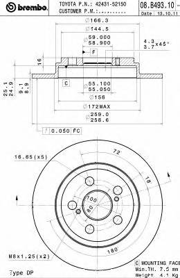 BREMBO 08.B493.10 Тормозной диск