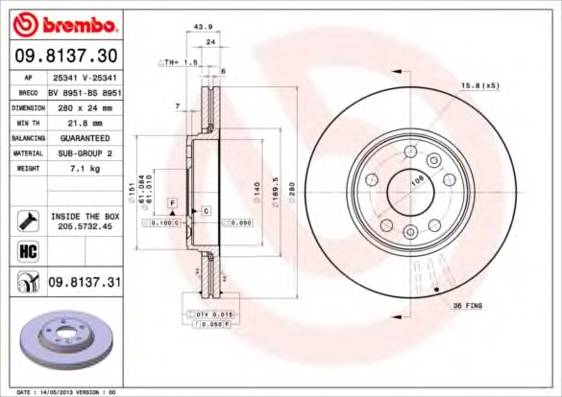 BREMBO 09.8137.31 Тормозной диск