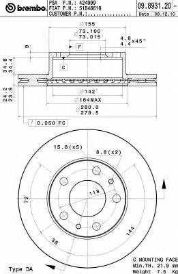 BREMBO 09.8931.20 Гальмівний диск