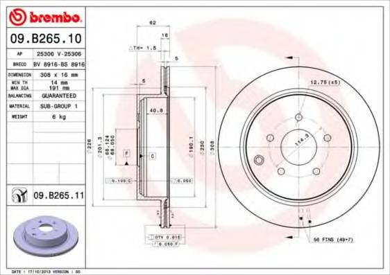 BREMBO 09.B265.11 Тормозной диск