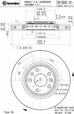 BREMBO 09.B352.11 Гальмівний диск