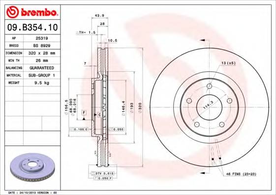 BREMBO 09.B354.10 TARCZA HAM. KOLEOS