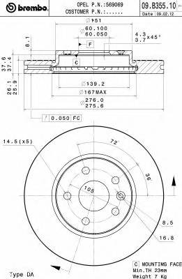 BREMBO 09.B355.10 Тормозной диск