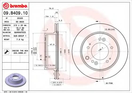 BREMBO 09.B409.10 TARCZA HAM. SORENTO