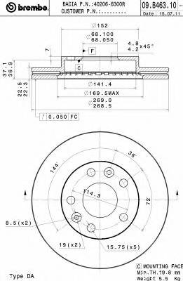 BREMBO 09.B463.10 Тормозной диск