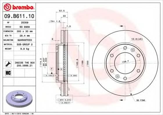 BREMBO 09.B611.10 Гальмiвний диск