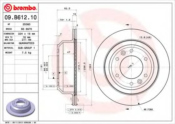 BREMBO 09.B612.10 TARCZA HAM. H1