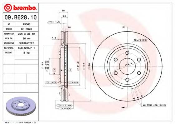 BREMBO 09.B628.10 TARCZA HAM. NAVARA