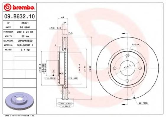 BREMBO 09.B632.10 Гальмівний диск