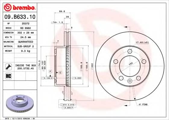 BREMBO 09.B633.10 TARCZA HAM. MASTER