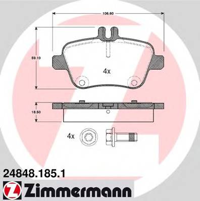 ZIMMERMANN 24848.185.1 Комплект гальмівних колодок,