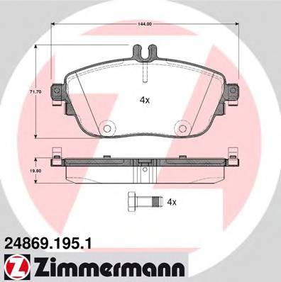 ZIMMERMANN 24869.195.1 Комплект тормозных колодок,