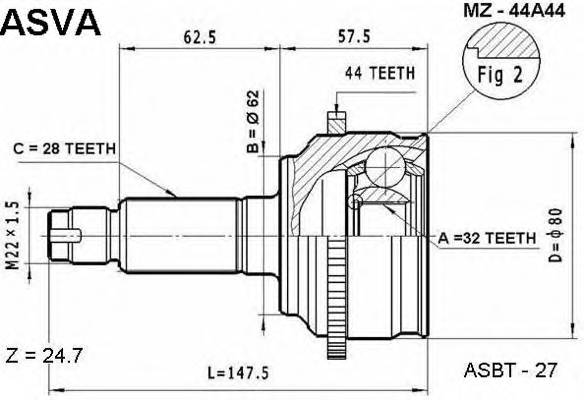 ASVA MZ44A44 ØÐÓÑ ÍÀÐÓÆÍÛÉ 32x62x28