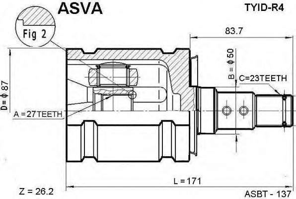 ASVA TYIDR4 ШРУС ВНУТРІШНІЙ ЛІВИЙ