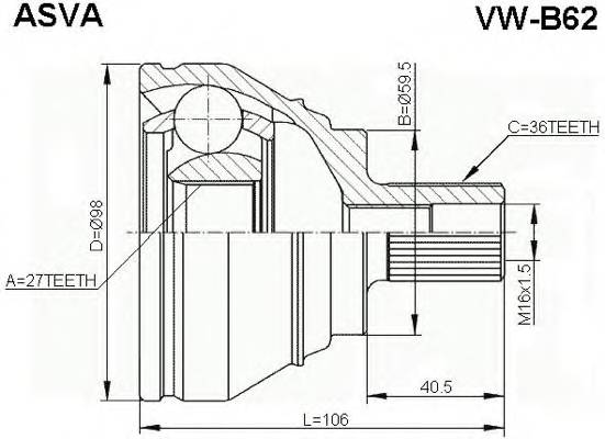 ASVA VWB62 ШРУС НАРУЖНЫЙ 27X59,