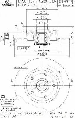 BREMBO 08.B369.17 Тормозной диск