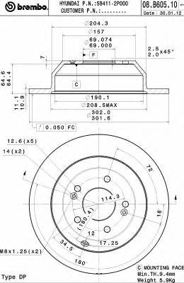 BREMBO 08.B605.10 Тормозной диск