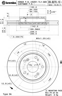 BREMBO 09.B270.10 Тормозной диск