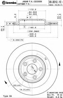 BREMBO 09.B312.11 Тормозной диск