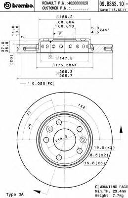 BREMBO 09.B353.10 Гальмівний диск