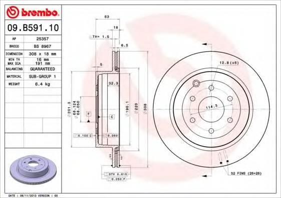 BREMBO 09.B591.10 Гальмiвний диск