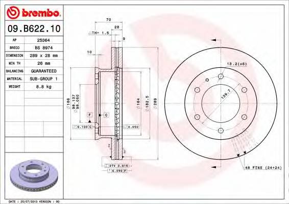 BREMBO 09.B622.10 Тормозной диск