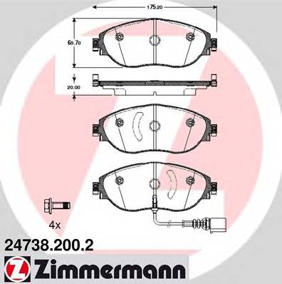 ZIMMERMANN 24738.200.2 Комплект гальмівних колодок,