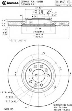 BREMBO 09.A558.11 Гальмівний диск