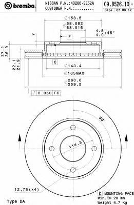 BREMBO 09.B526.10 Тормозной диск