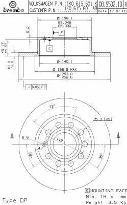 BREMBO 08.9502.11 Тормозной диск