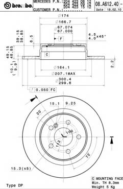 BREMBO 08.A612.41 Гальмівний диск